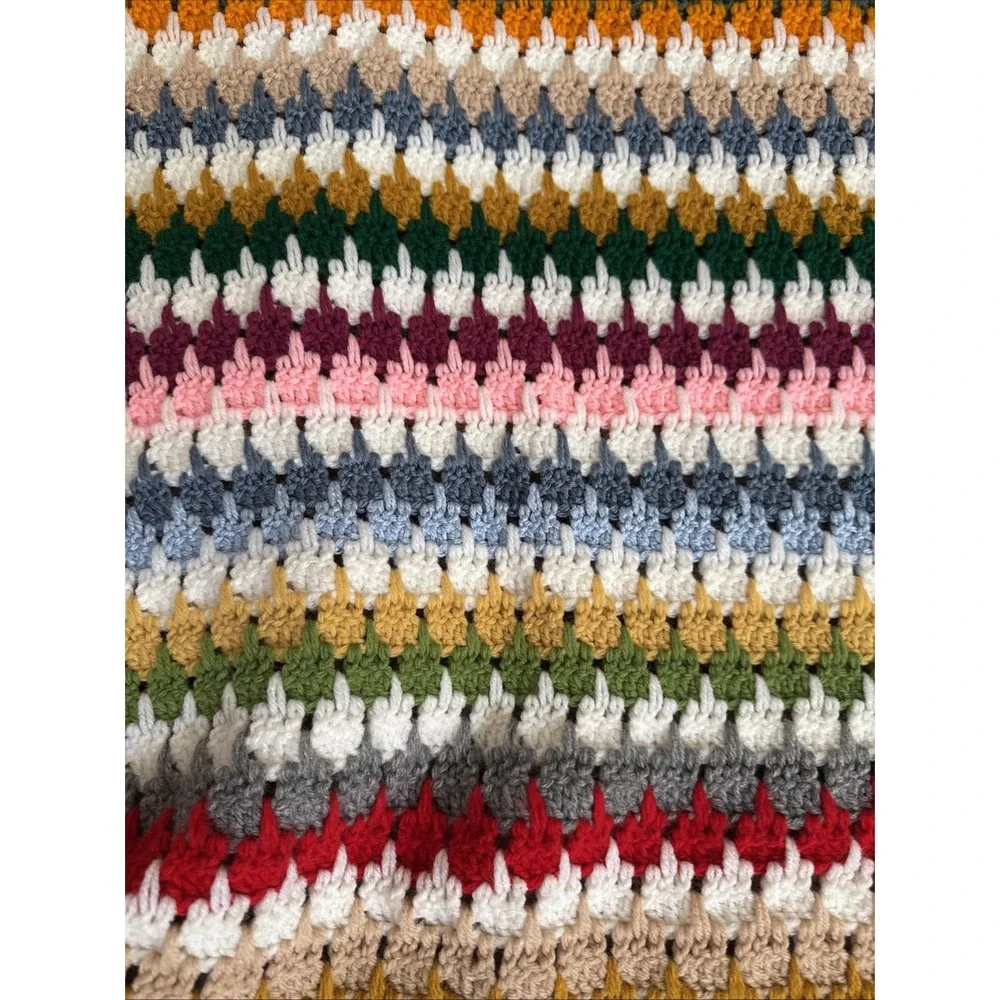 Vintage Crochet Afghan Throw Colorful 70